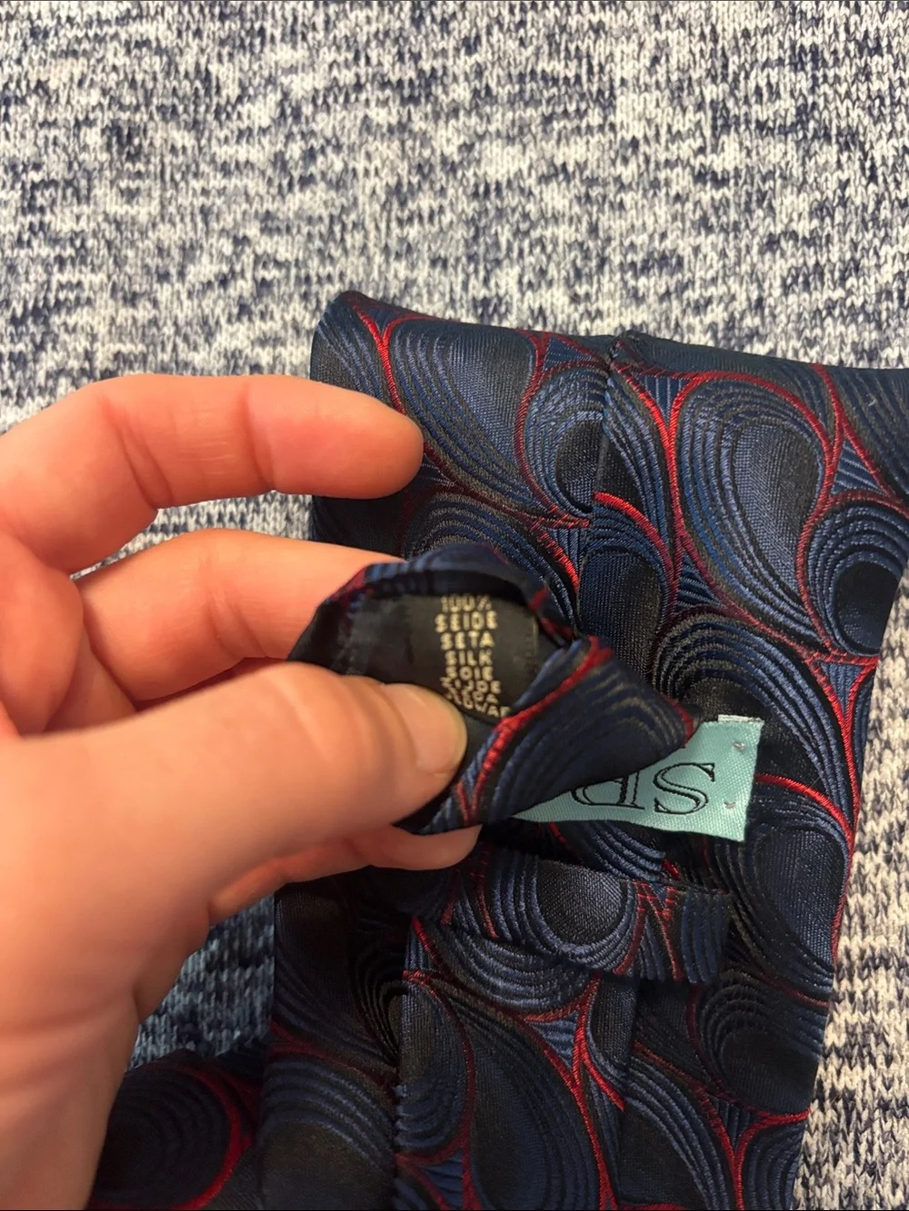 Men's Navy Tie with Red Accents